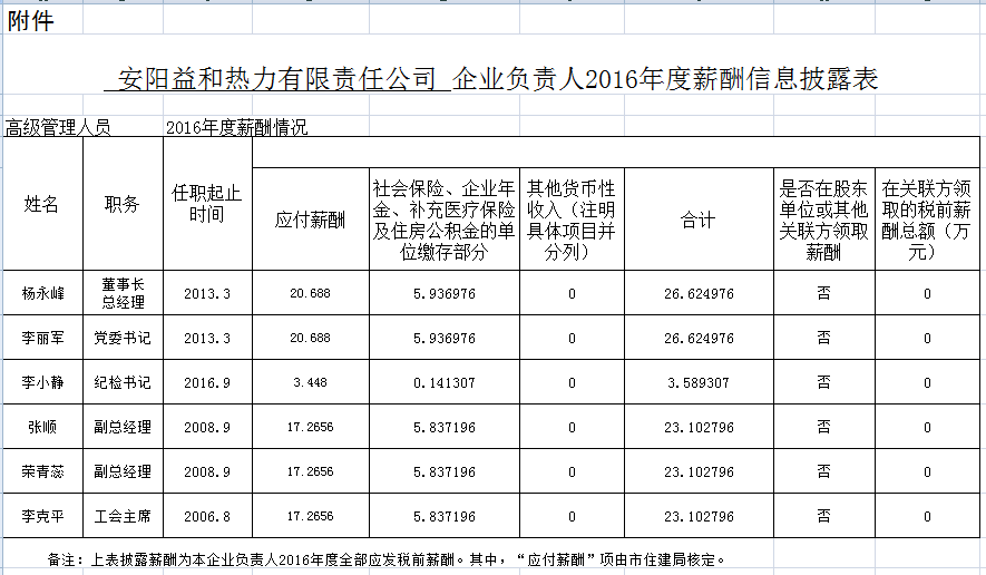 企業(yè)負責人2016年度信息披露情況表